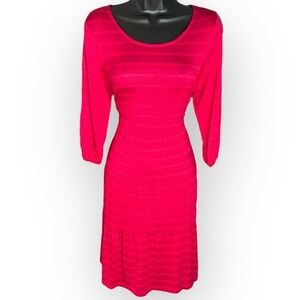 Pink Tiered Knit Dress 3/4 Sleeve Stretch Casual Comfy NWT Womens M Agnes & Dora